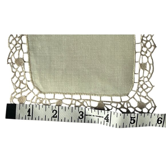 Set Of 10 Pale Yellow Linen & Crochet Doilies 7" X 5.5" Table Decor Wedding - Picture 6 of 13